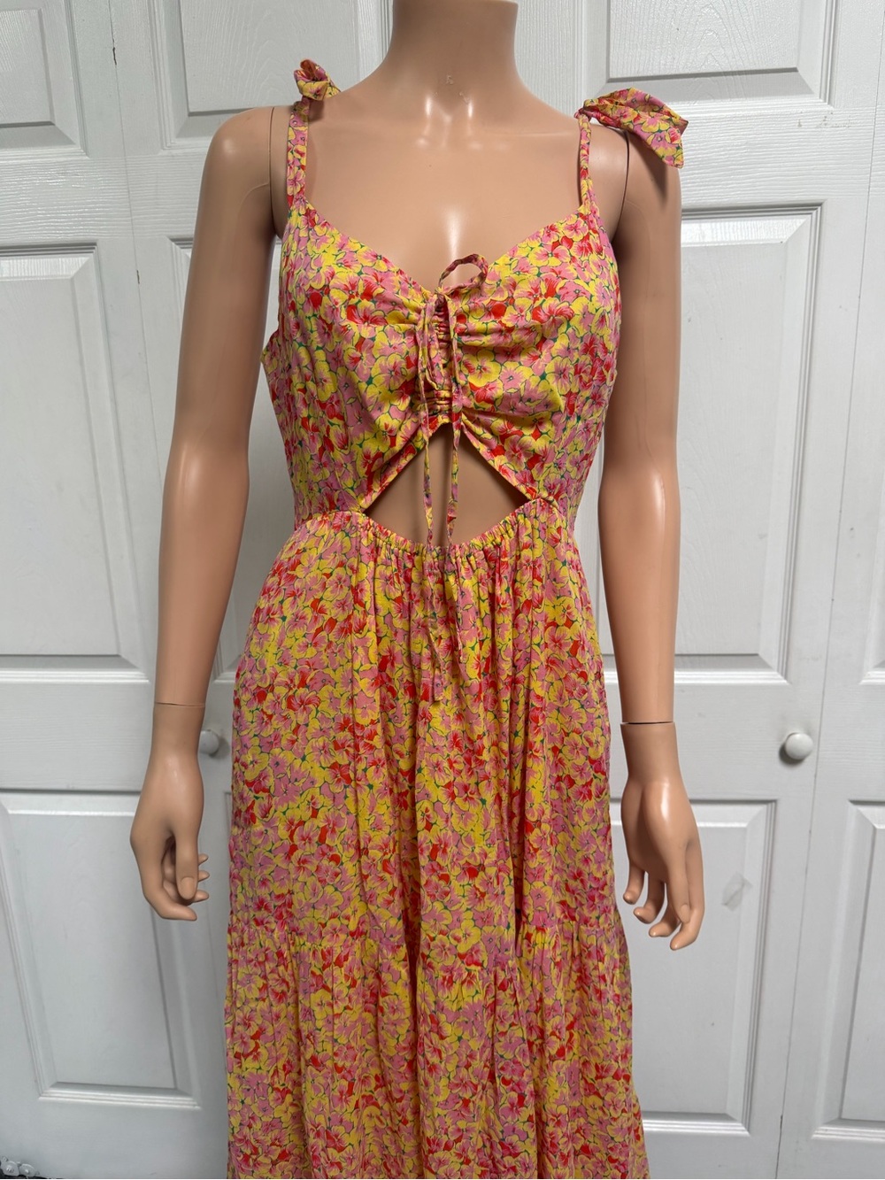 Banjanan Pink and Yellow Floral Tie-Front Maxi Dress Women’s Size Small - Picture 11 of 15